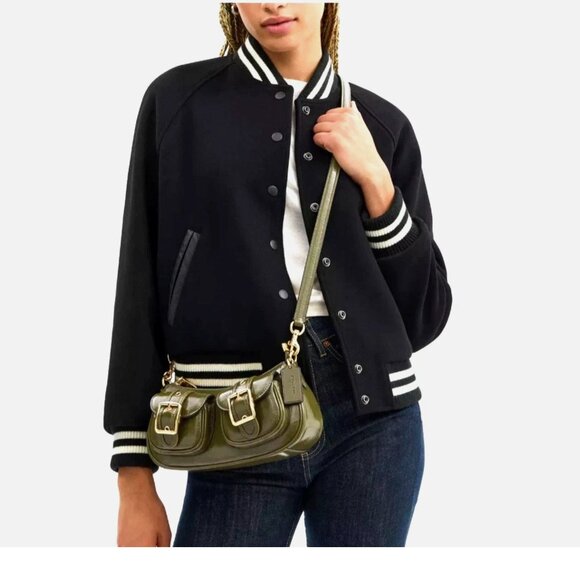 New Coach CBJ01 Ashton Bag Glazed Shiny Crinkle Leather Olive - Picture 2 of 5